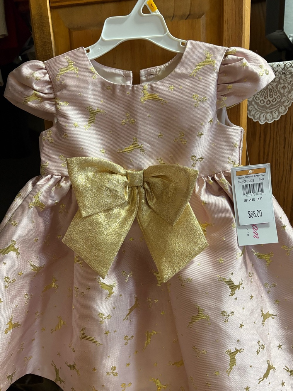 Bonnie Jean Pink Dress with Gold Bow and Star Accents 3T